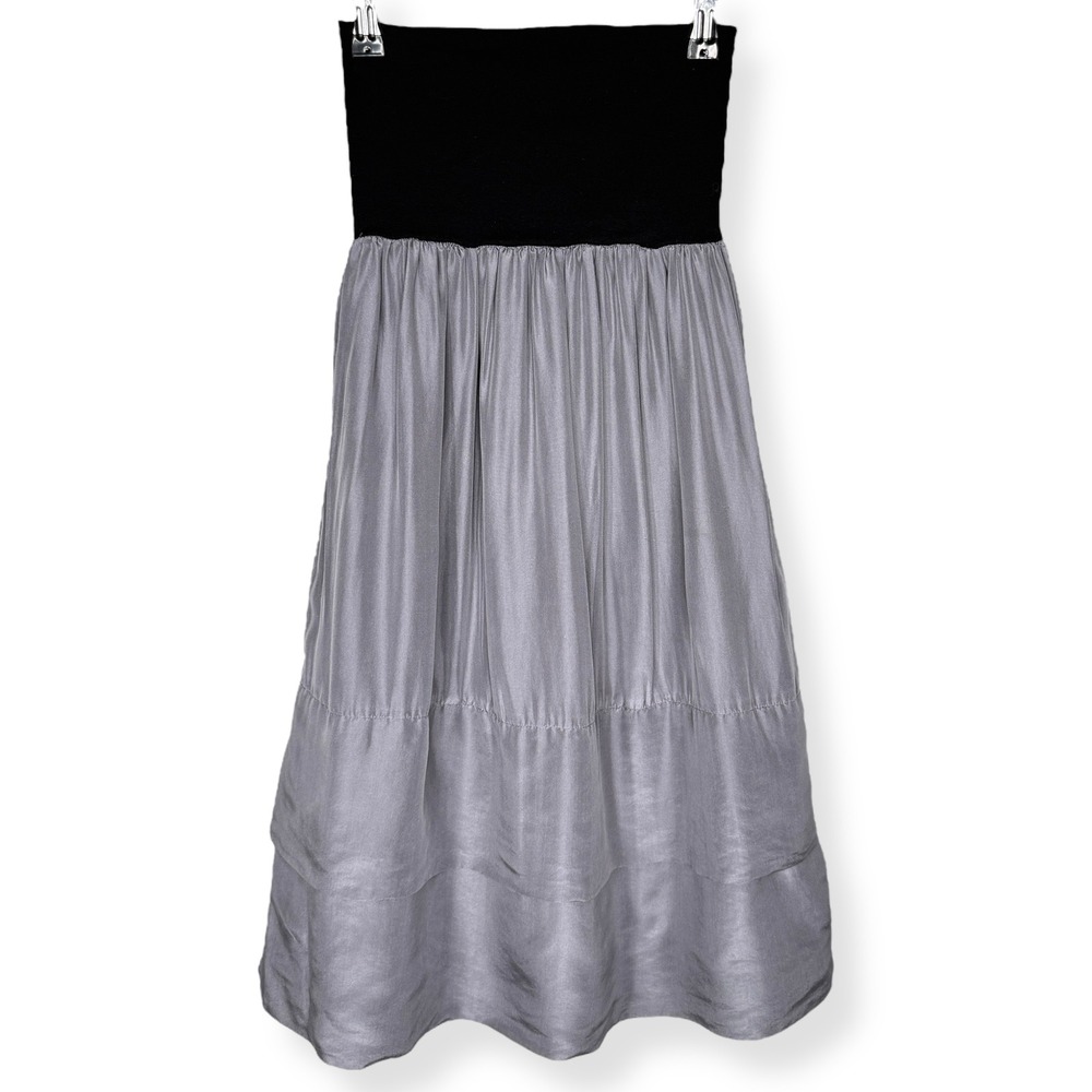 Theory Womens 100% Silk OSFA Gray Black Midi Combo Skirt Tiered Office 90s